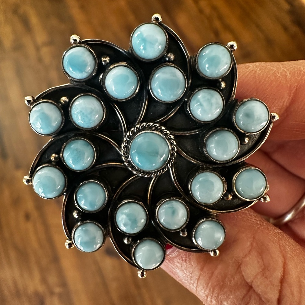 Larimar Cluster and Sterling silver adjustable ring
